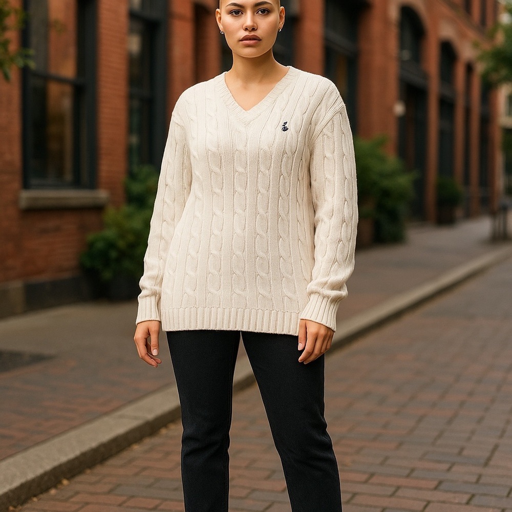 Cable-Knit Wool-Cashmere V-Neck Sweater